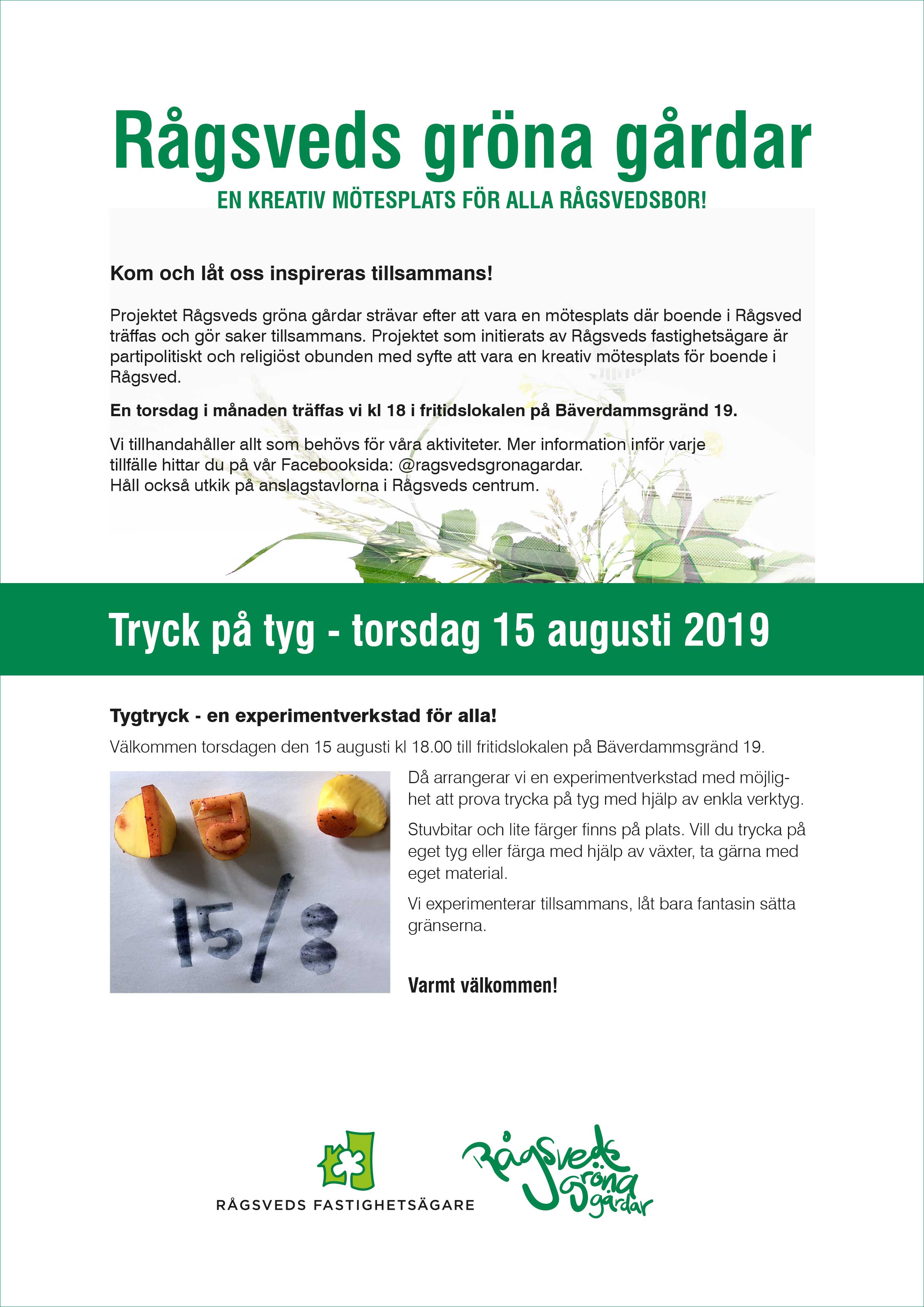 Rågsveds Gröna Gårdar: Tryck på tyg 15 augusti 2019