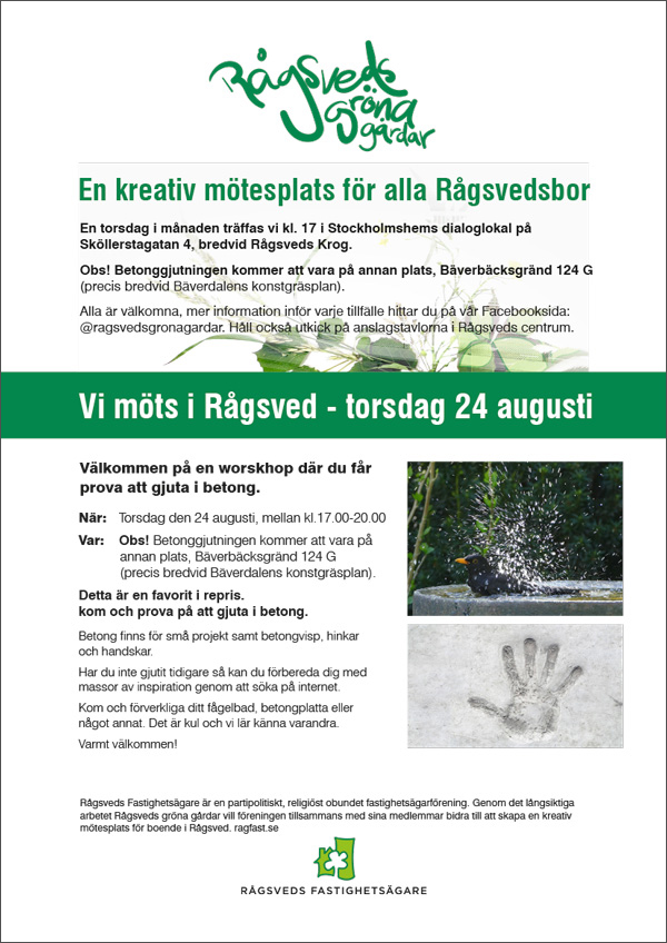 Inbjudan Gröna Gårdar - betonggjutning 24 augusti 2023.
