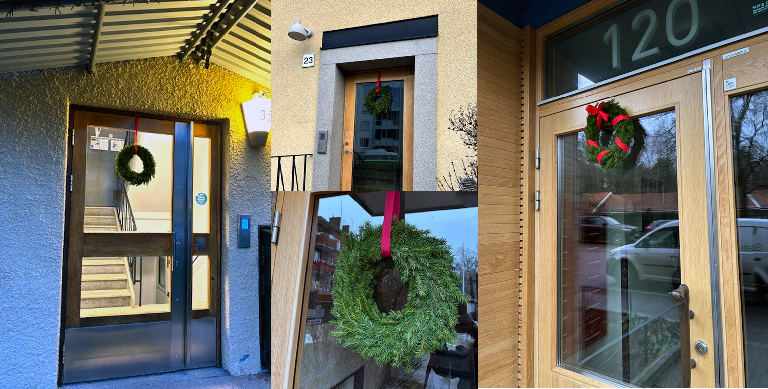 Julkransar i Rågsved julen 2025.