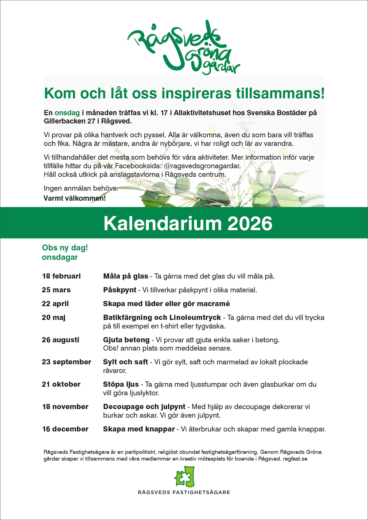 Gröna Gårdar - kalendarium 2026